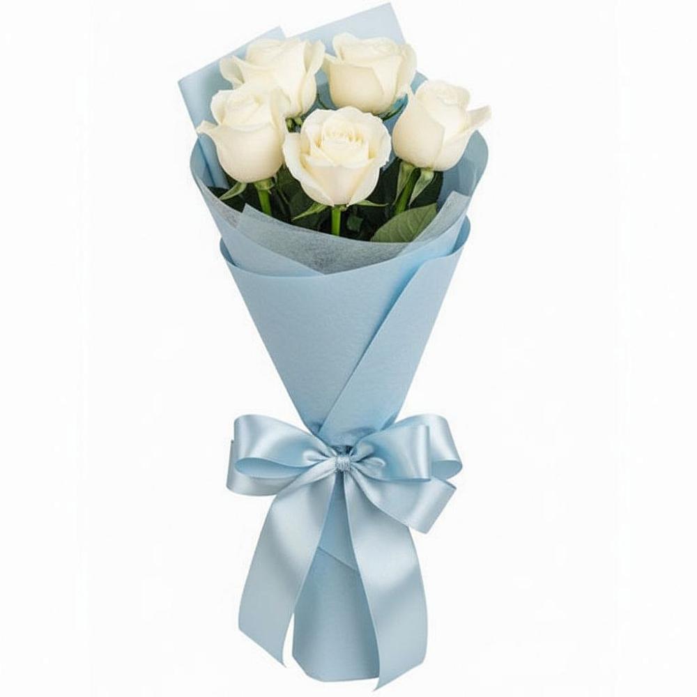 5 Белых роз Проуд в Волгограде Букет 5 Белых роз Проуд в Волгограде