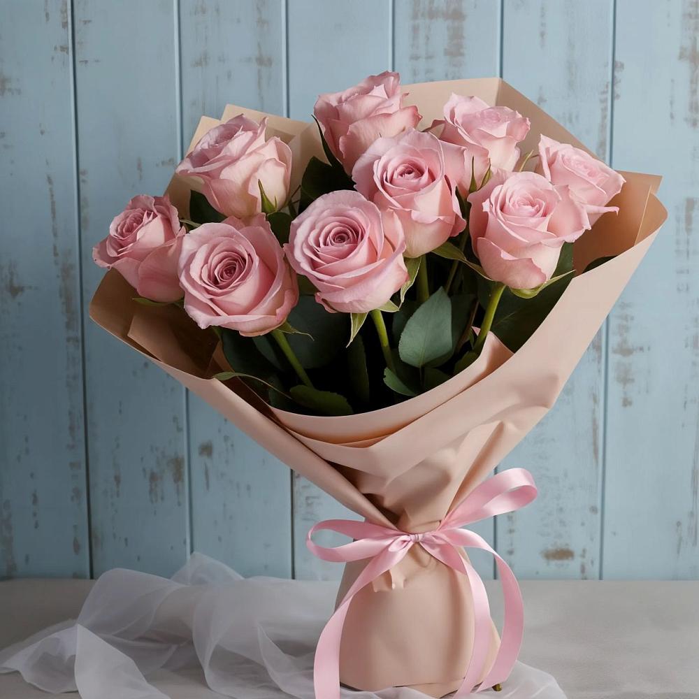 9 розовых роз в Волгограде Букет цветов из: Розы в Волгограде